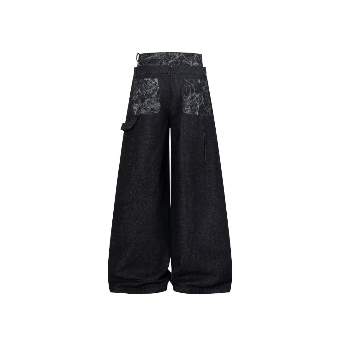 BIO DOUBLE WAIST JEANS wash black Mサイズ The Black Marbled Double-Waist Jeans - h0neybear