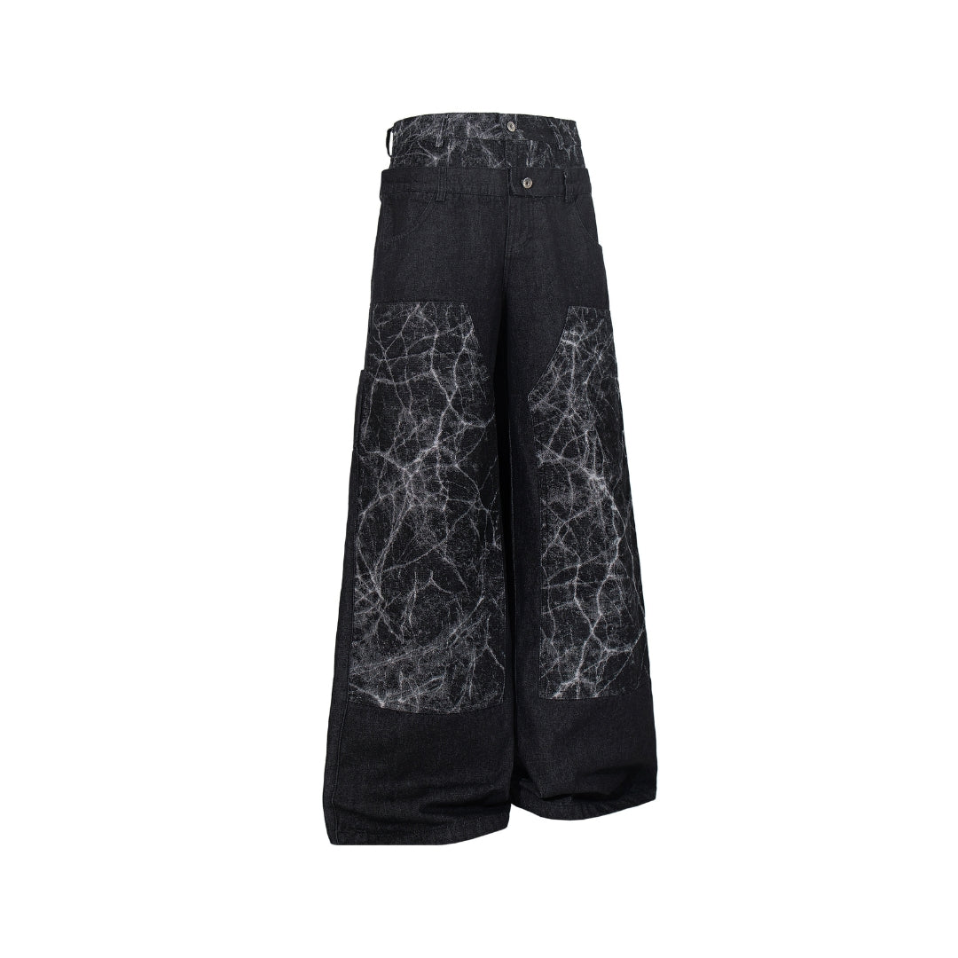 BIO DOUBLE WAIST JEANS wash black Mサイズ The Black Marbled Double-Waist Jeans - h0neybear