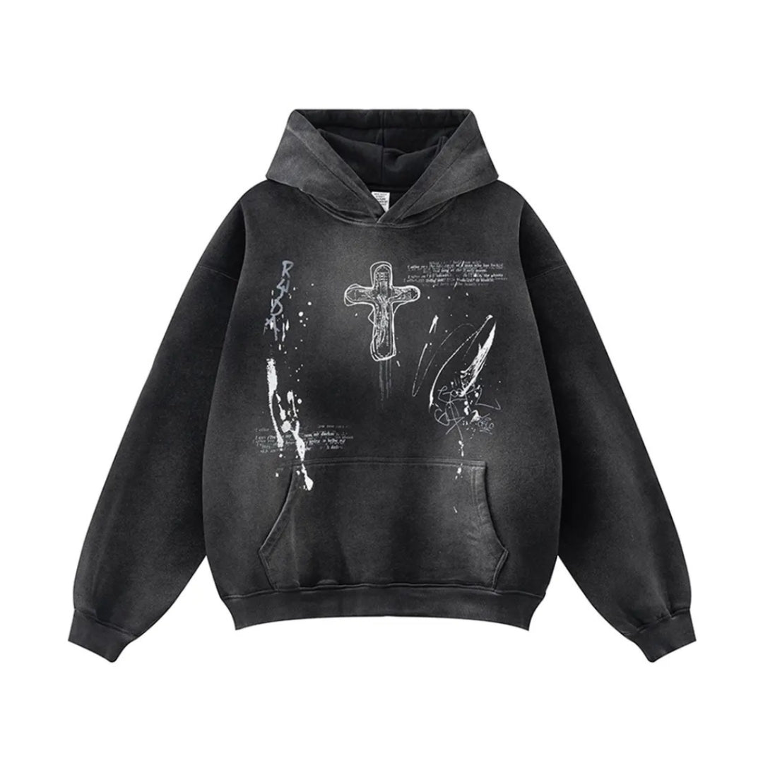 Cross Wave Oversized Graphic Hoodie