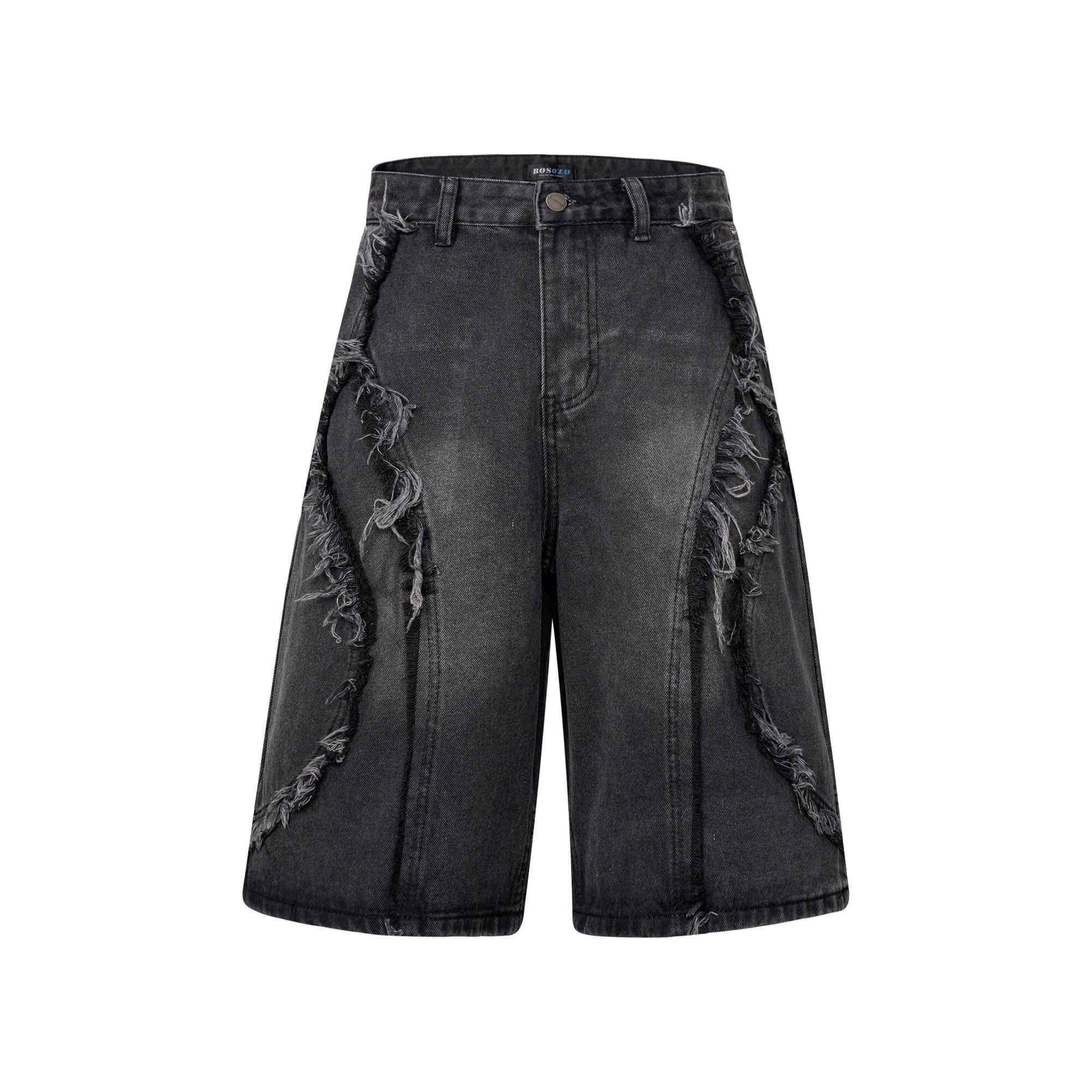 Shredded Panel Denim Shorts