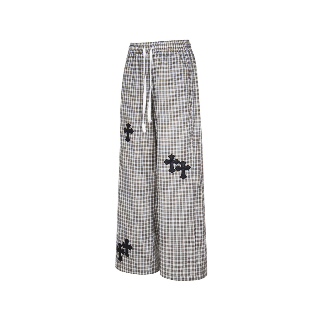 Plaid Cross-Patch Relaxed Pants