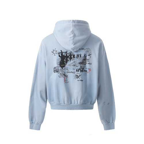 Faded Script Distress Zip Hoodie