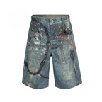 Distressed Graphic Denim Shorts - h0neybear aka honeybear