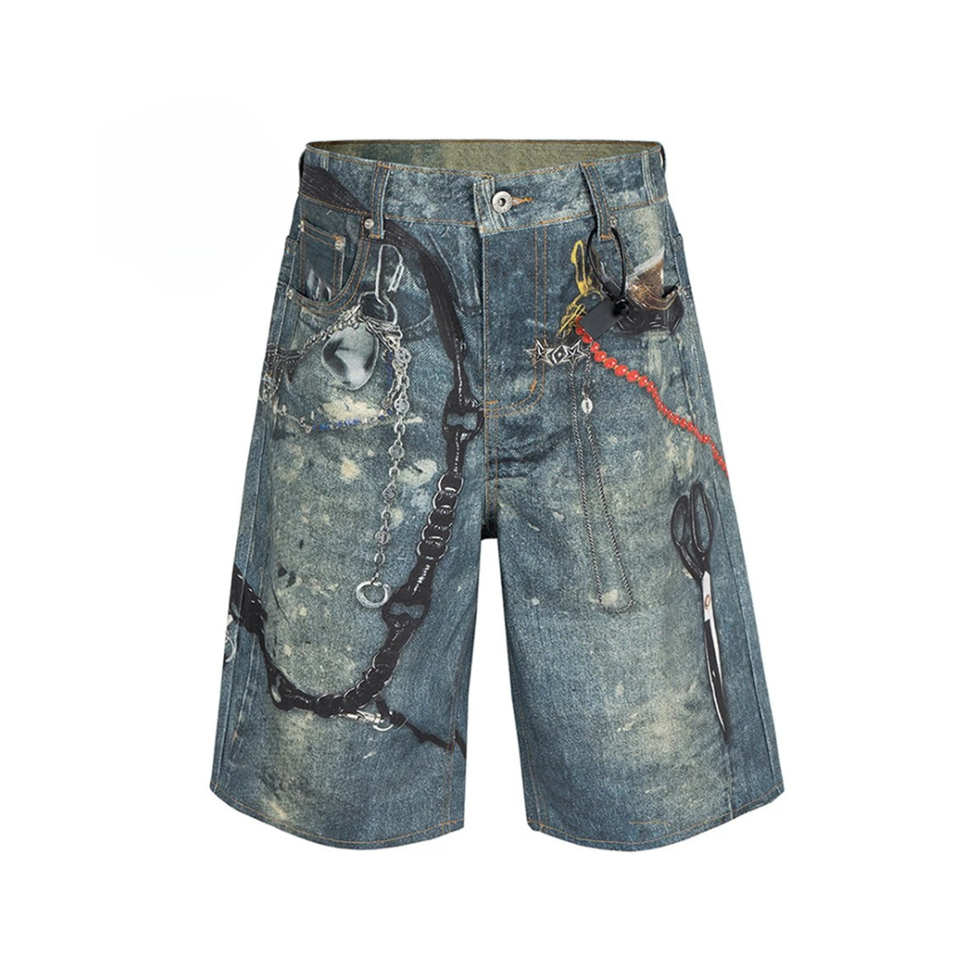 Distressed Graphic Denim Shorts - h0neybear aka honeybear