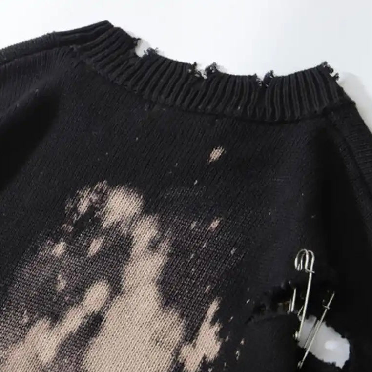 Pinned and Ripped Sweater | Grunge Oversized Sweaters | H0NEYBEAR - Black