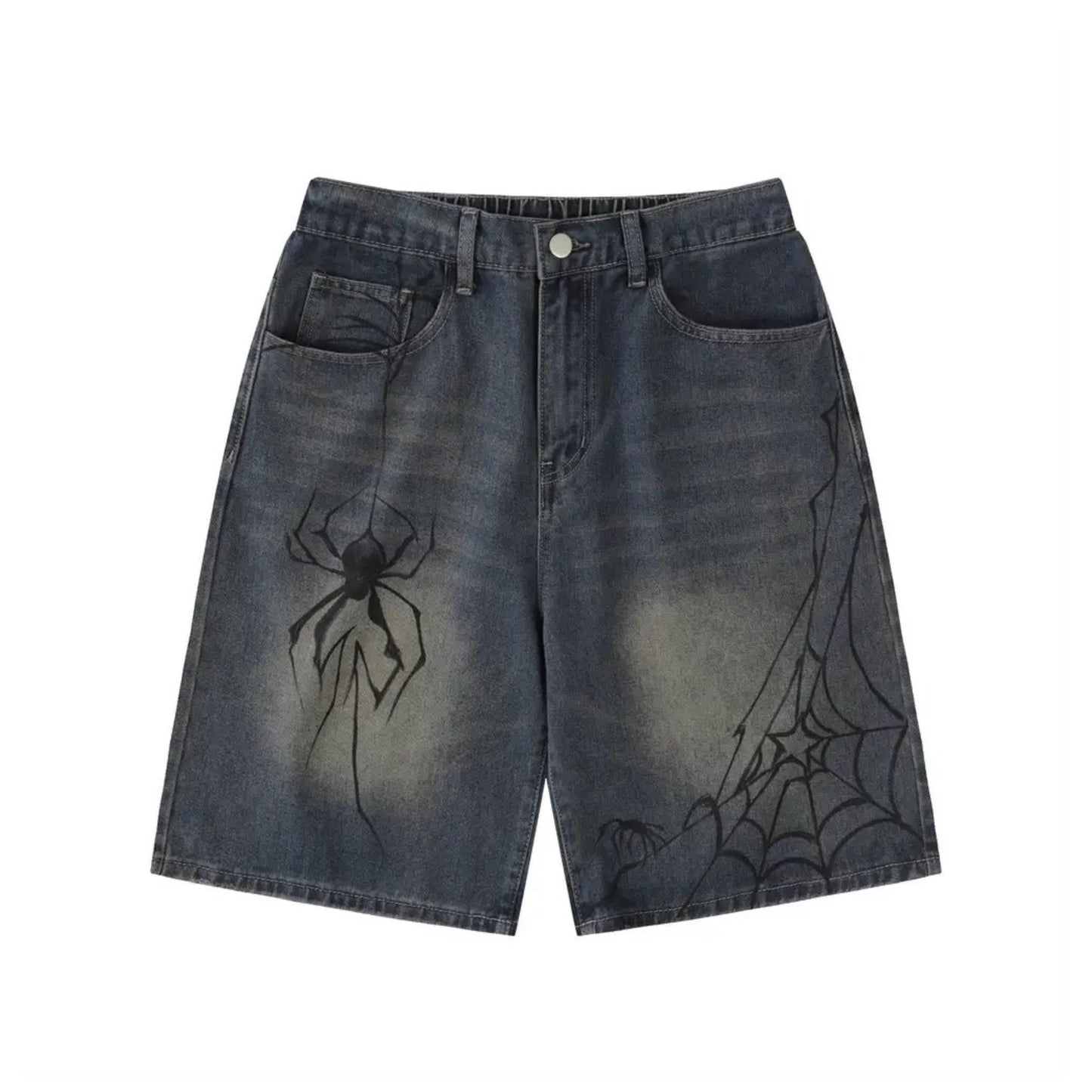 Spider Cobweb Denim Shorts