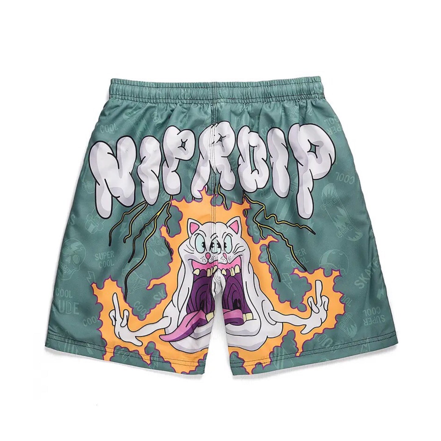 NIPROIP Crazy Cat Shorts | Graphic Beach Shorts | H0NEYBEAR