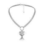 Heart Pendant Link Chain Necklace | Y2K Silver Necklaces | H0NEYBEAR