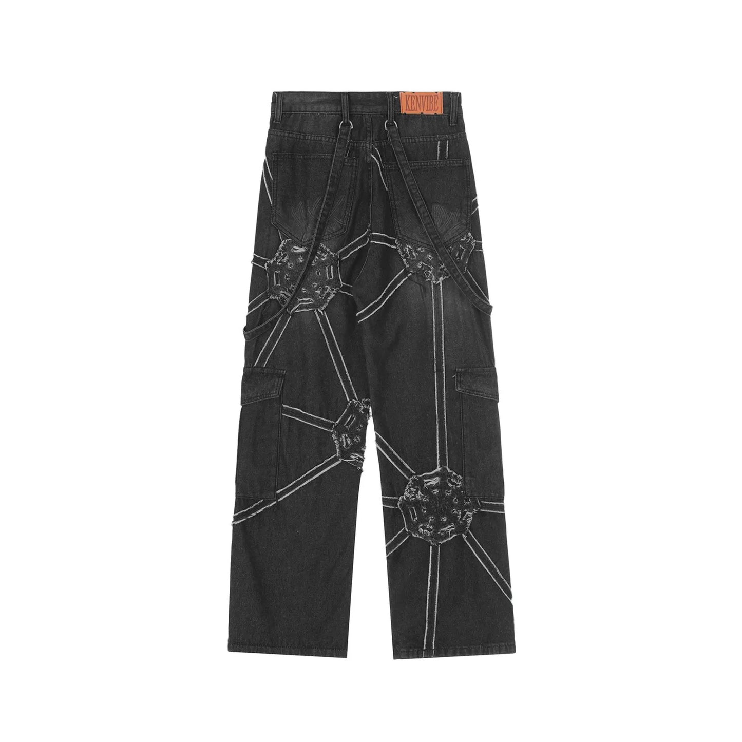 Spider Web Patched Strap Pants