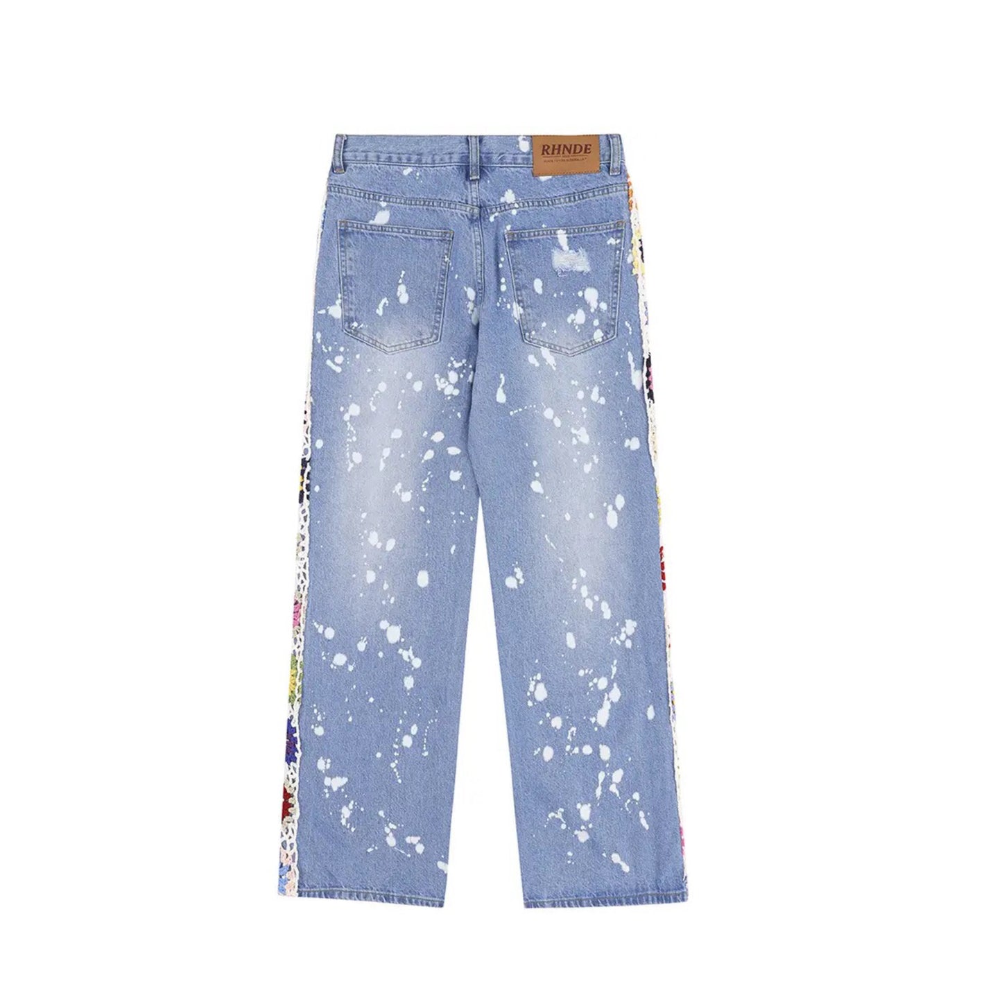 Knitted Flower Ripped Jeans | Y2K Women's Pants | H0NEYBEAR