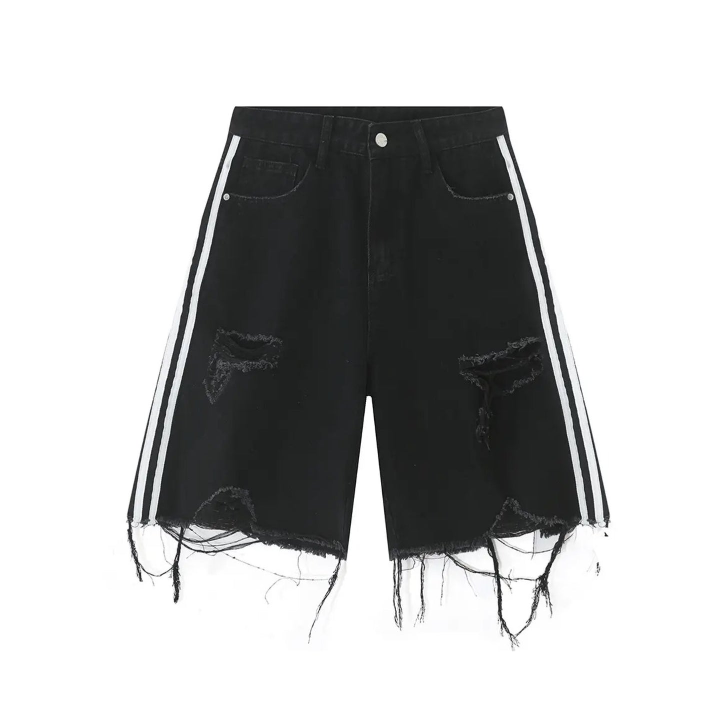 Side Stripe Ripped Denim Shorts | Summer Shorts Collection | H0NEYBEAR