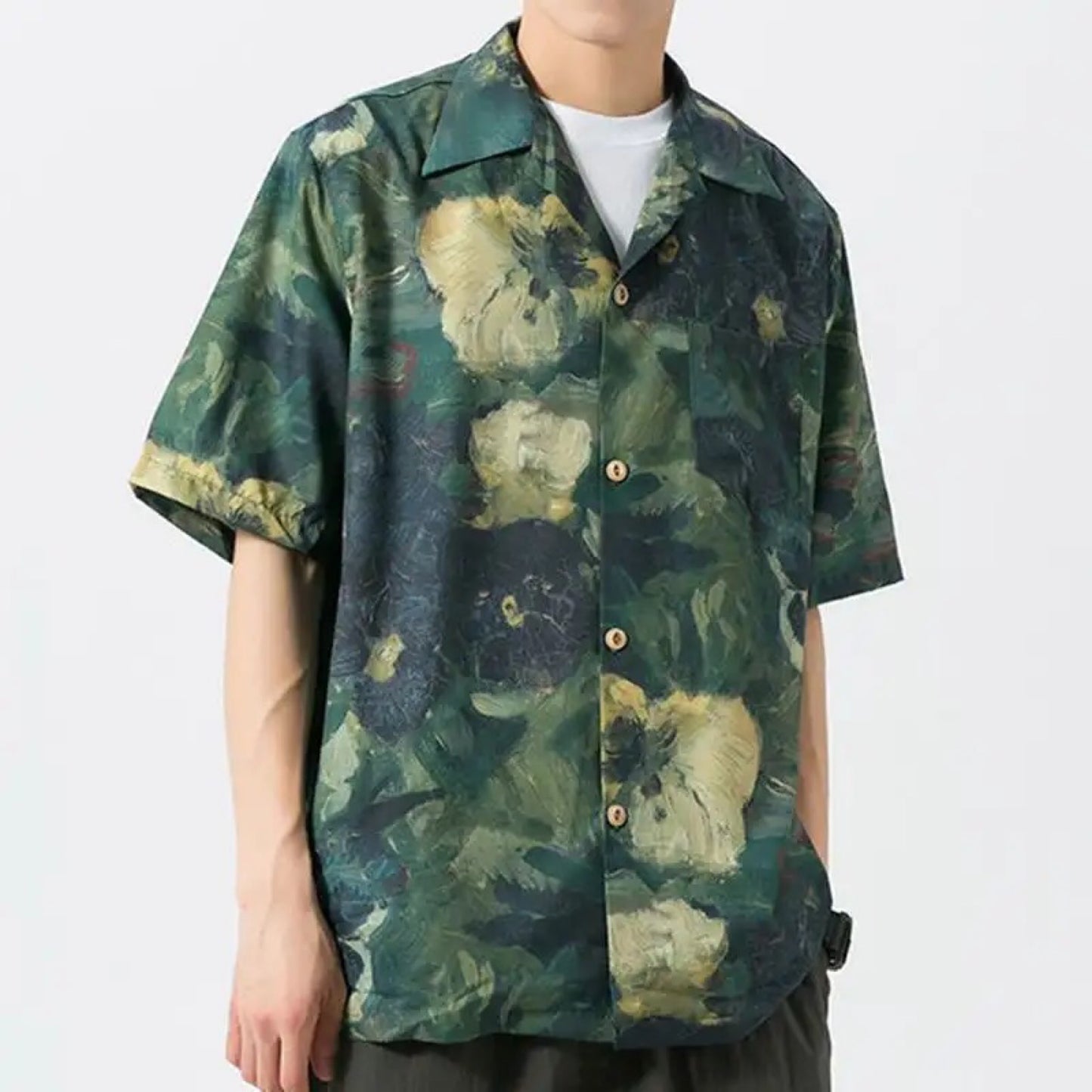 Green Floral Paint Print Shirt