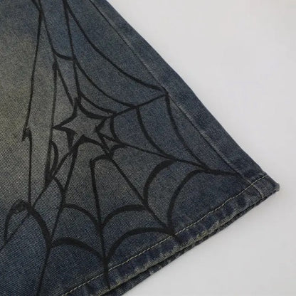 Spider Cobweb Denim Shorts