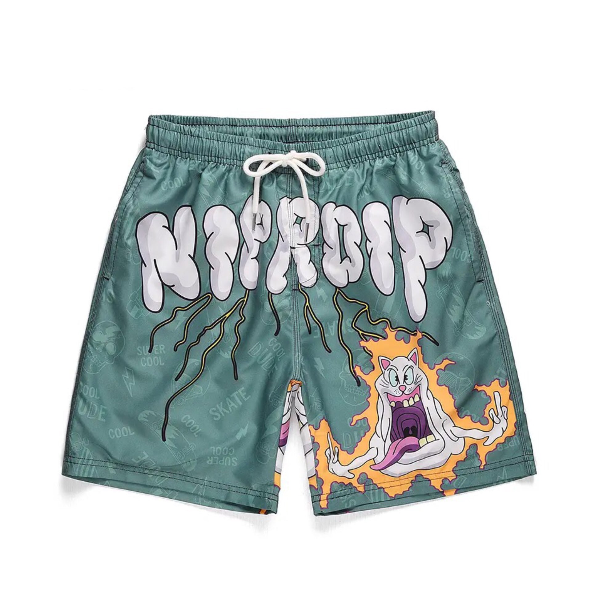 `NIPROIP Crazy Cat Shorts | Graphic Beach Shorts | H0NEYBEAR