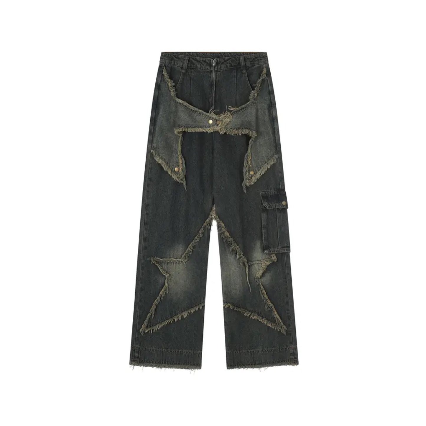 Star Patched Wide Leg Jean Pants