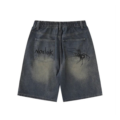 Spider Cobweb Denim Shorts