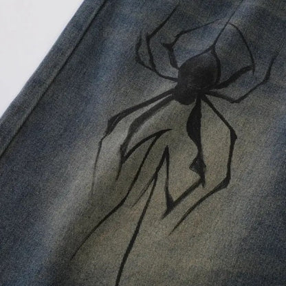 Spider Cobweb Denim Shorts