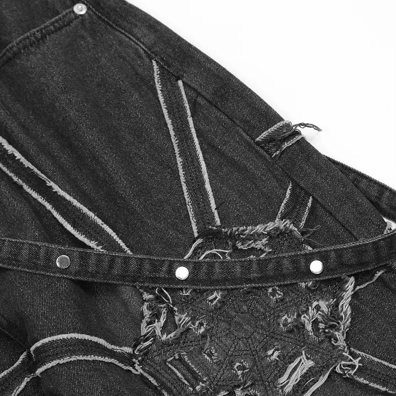 Spider Web Patched Strap Pants