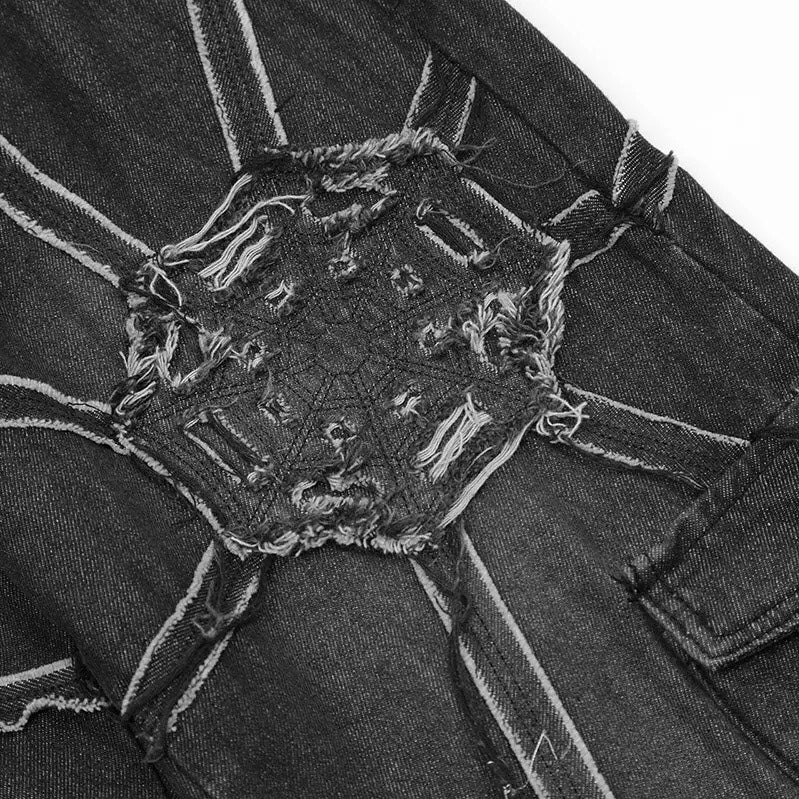 Spider Web Patched Strap Pants