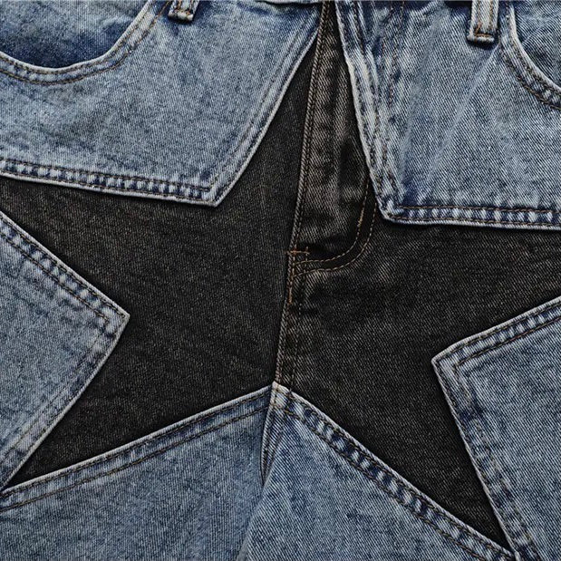 Star Patchwork Denim Shorts | Unisex Jean Shorts Collection | H0NEYBEAR