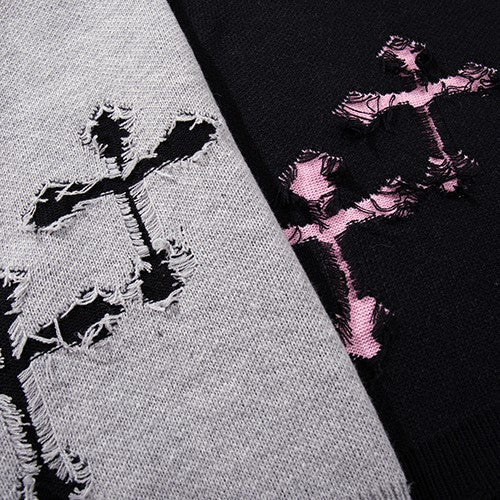 Frayed Crosses Knit Sweater