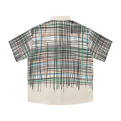 Grid and Figure Print Shirt - h0neybear
