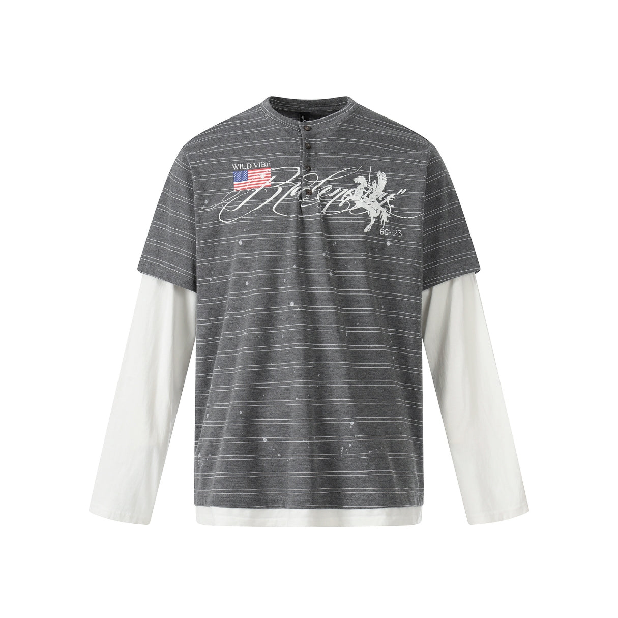 Bypass Layered Henley Long Sleeve T-shirt