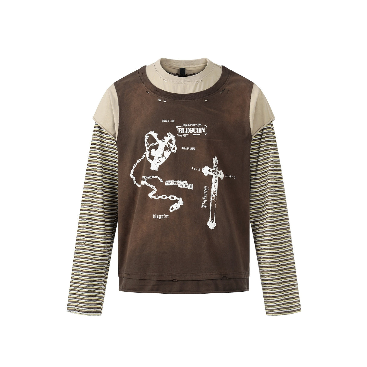 Rustveil Layered Graphic Long Sleeve T-shirt - h0neybear