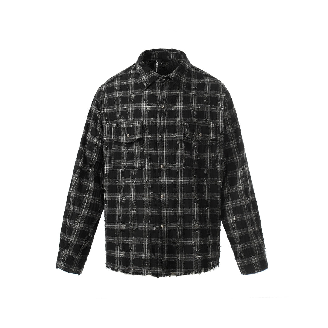 Distressed Plaid Flannel Shirt
