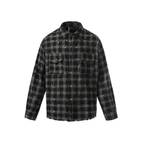 Distressed Plaid Flannel Shirt