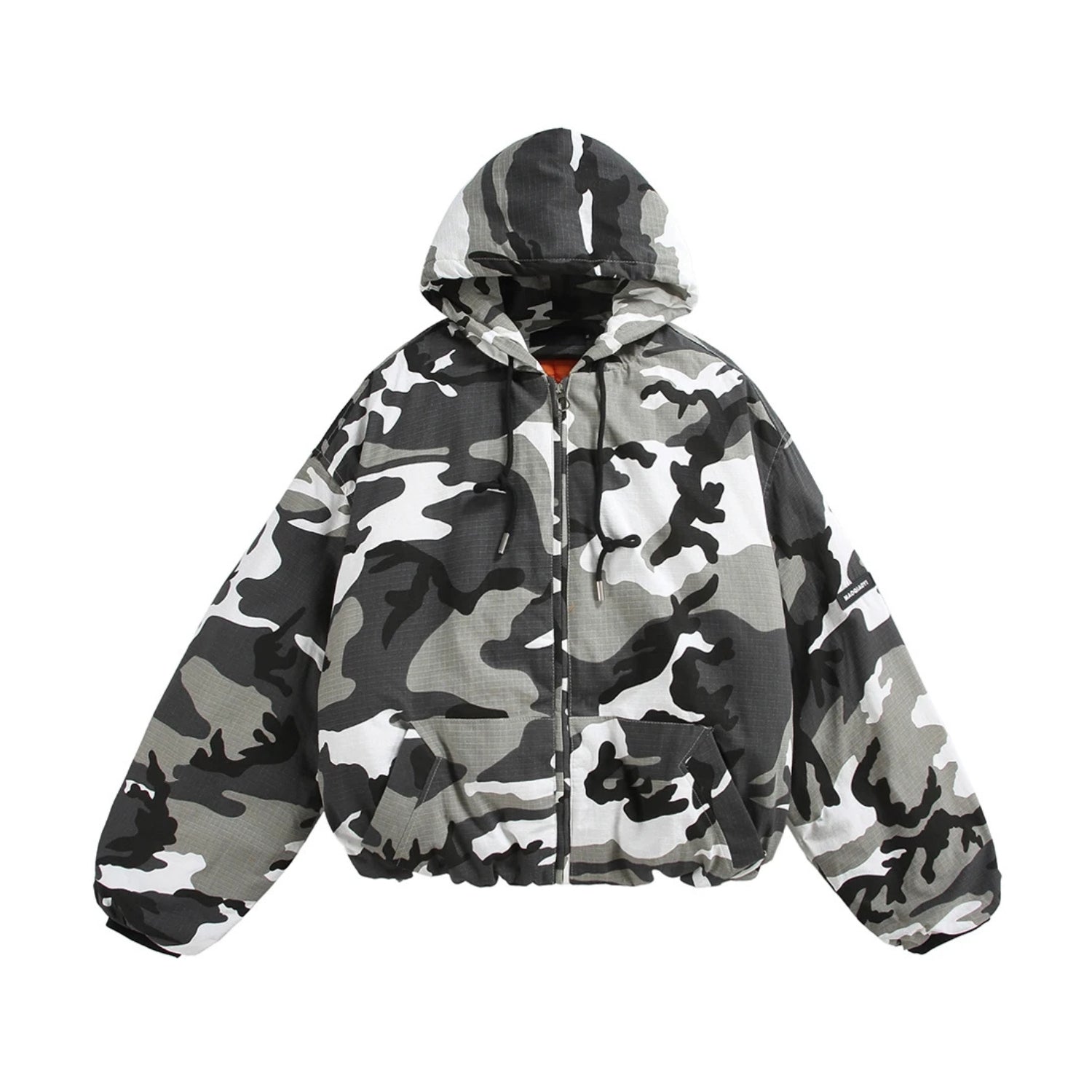 The Signal Camo Zip-Up Hooded Jacket Camouflage-patterned jacket on a white background