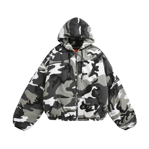 The Signal Camo Zip-Up Hooded Jacket Camouflage-patterned jacket on a white background