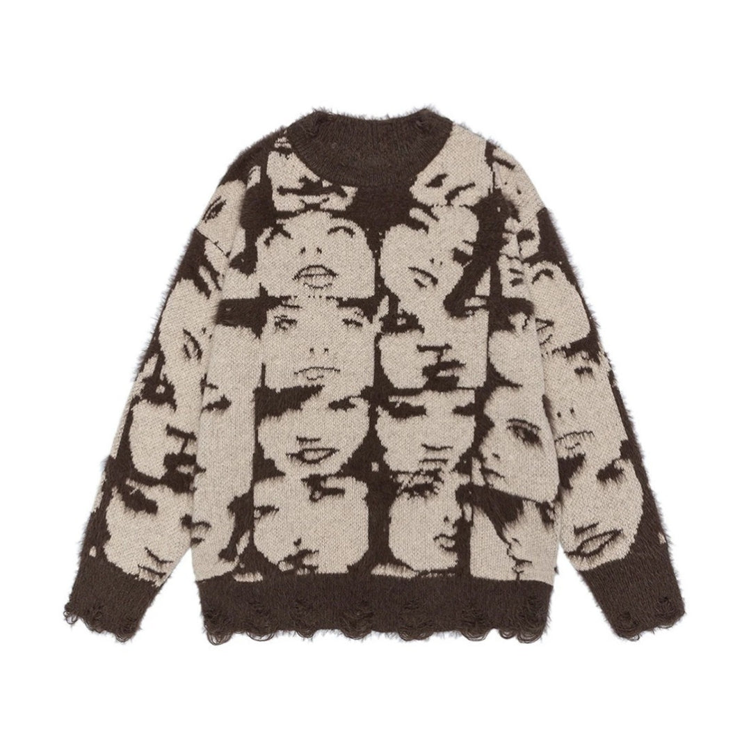 Sweater with face pattern on a white background