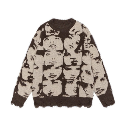 Sweater with face pattern on a white background