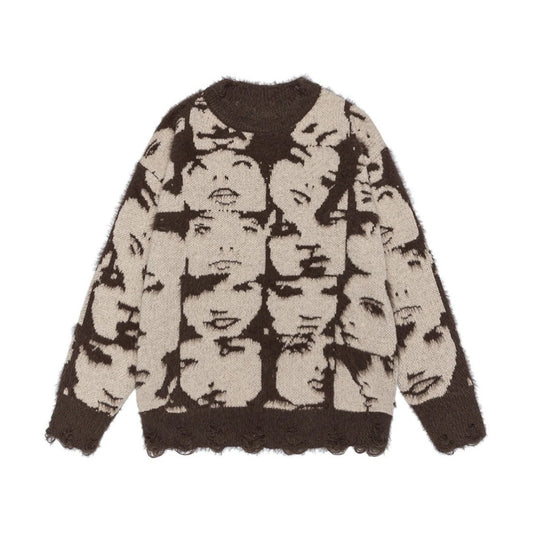 Sweater with face pattern on a white background