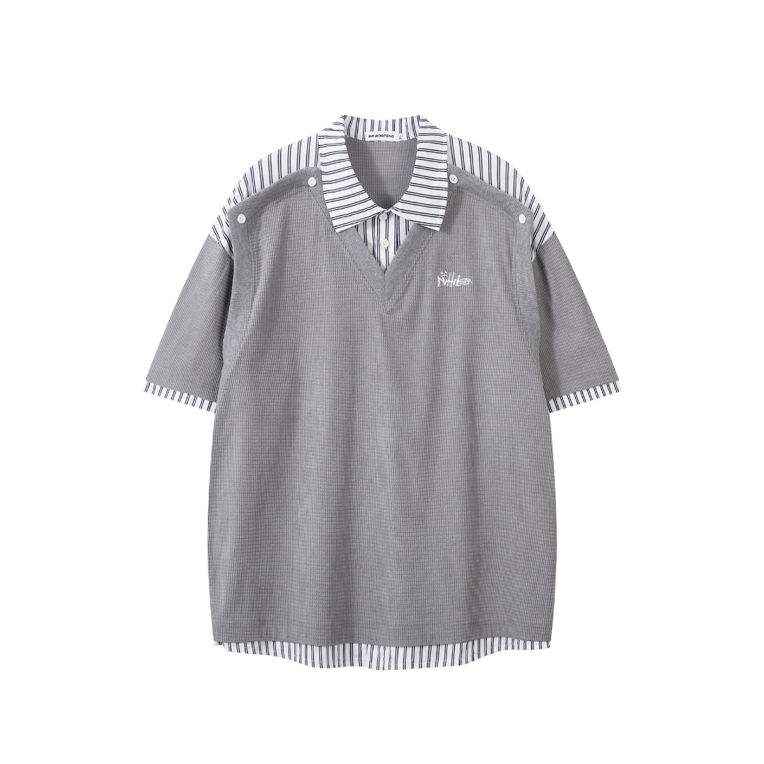 Ribbed V-Neck with Stripe T-shirt