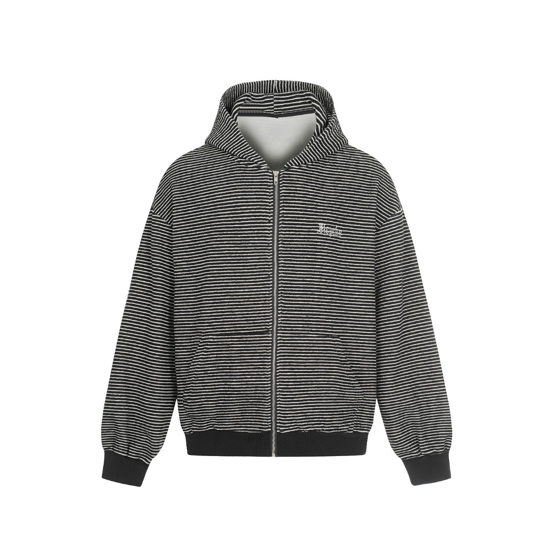 Bear Ear Striped Zip Hoodie