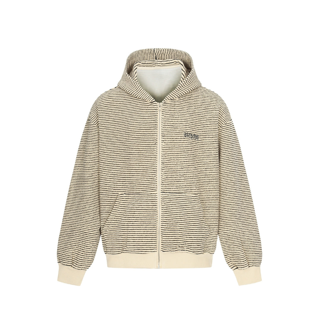 Bear Ear Striped Zip Hoodie