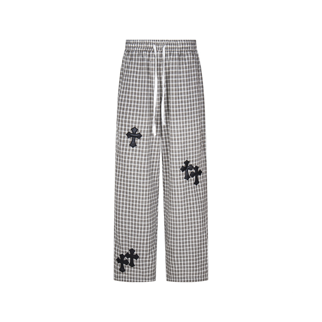 Plaid Cross-Patch Relaxed Pants - h0neybear Clothing