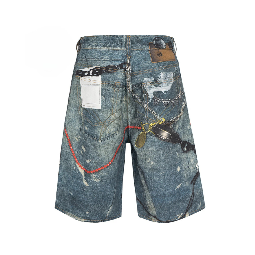 Distressed Graphic Denim Shorts - h0neybear aka honeybear