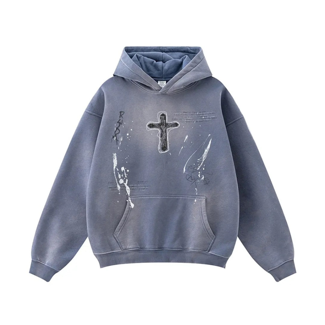 Cross Wave Oversized Graphic Hoodie