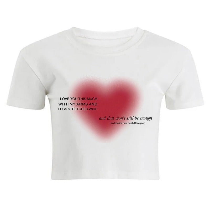 Y2K Love Print Crop Top | 90s Kawaii T-shirts | h0neybear