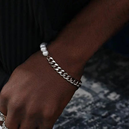 Pearl Link Cuban Chain Bracelet