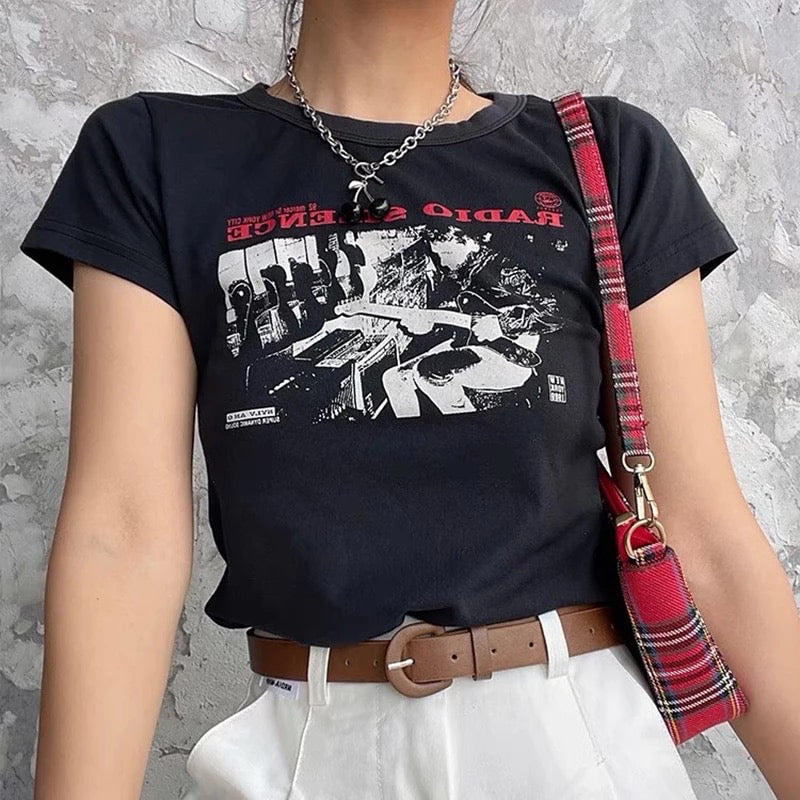 Retro Radio Silence Crop T-Shirt