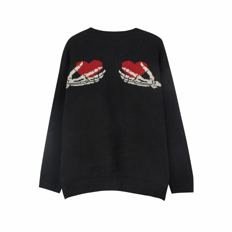 Skeleton Heart Knit Sweater