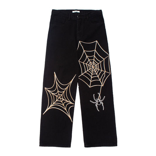 Spider Web Embroidery Pants