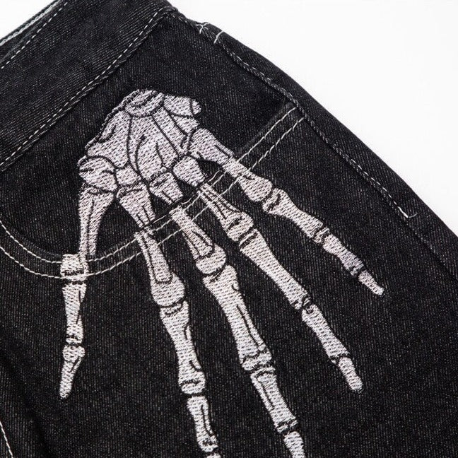 Skeleton Hand Pants | Y2K Black Jeans | Unisex Trousers | h0neybear