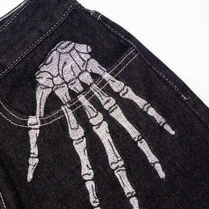 Skeleton Hand Pants | Y2K Black Jeans | Unisex Trousers | h0neybear