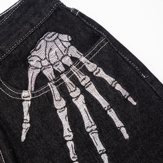 Skeleton Hand Pants, Y2K Black Jeans, Unisex Trousers