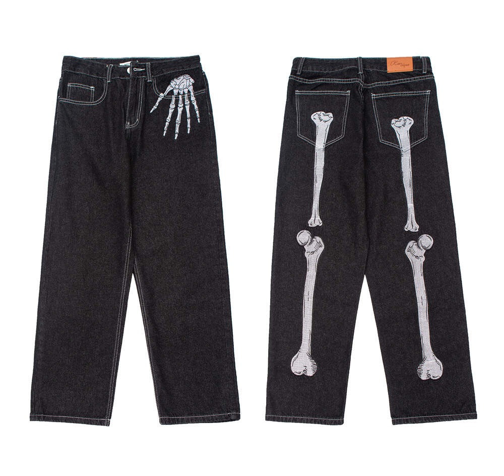 Skeleton Hand Pants | Y2K Black Jeans | Unisex Trousers | h0neybear